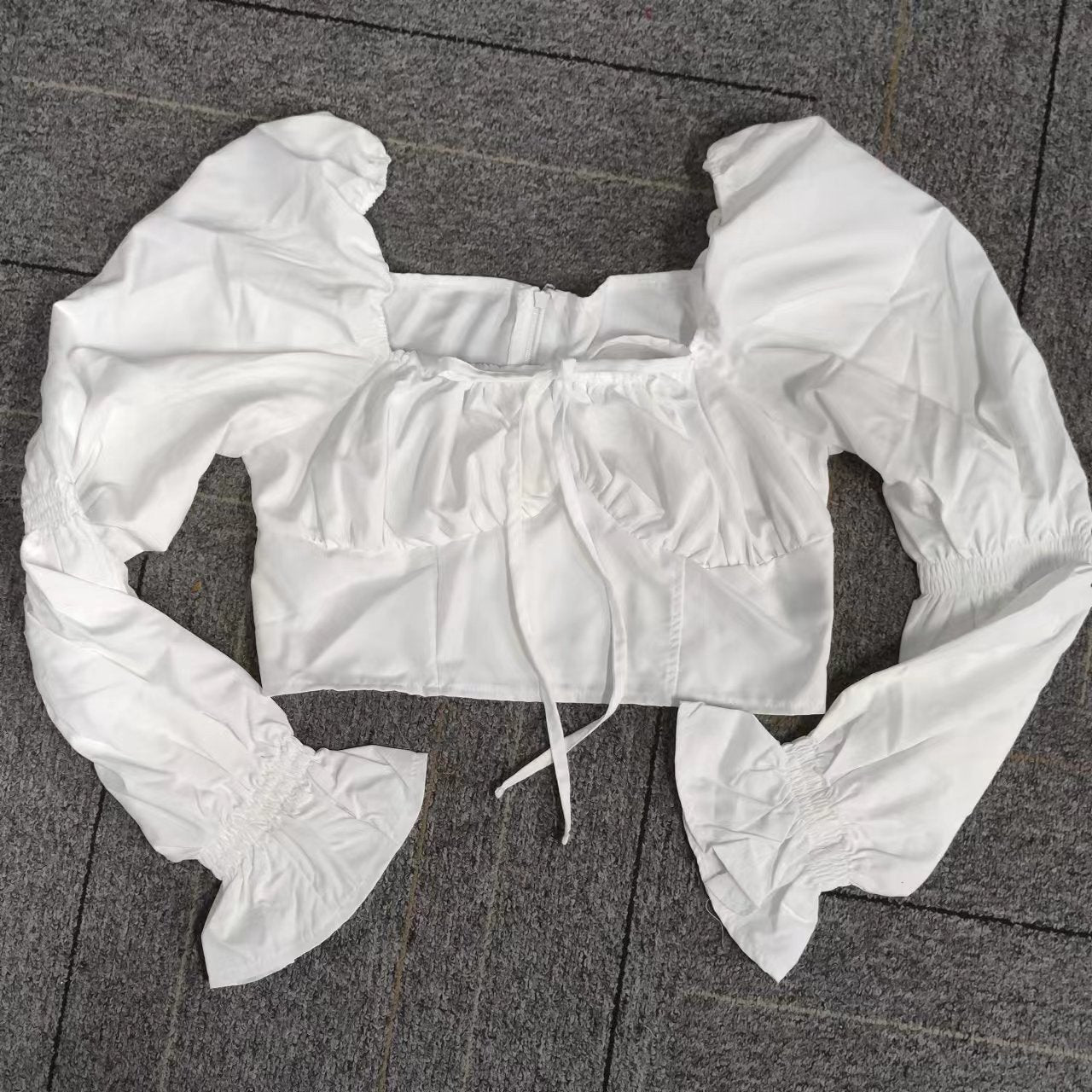 Pure White Long Sleeve Shirt With Lace Up Front And Zippered Back l Blanqor