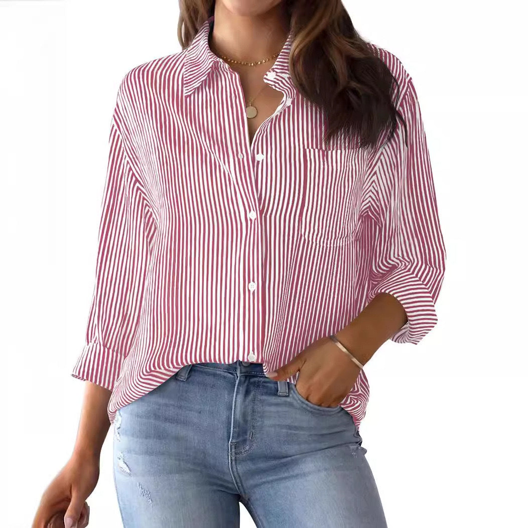Women's Top Loose Business Casual Long Sleeved Shirt With Pockets | Blanqor