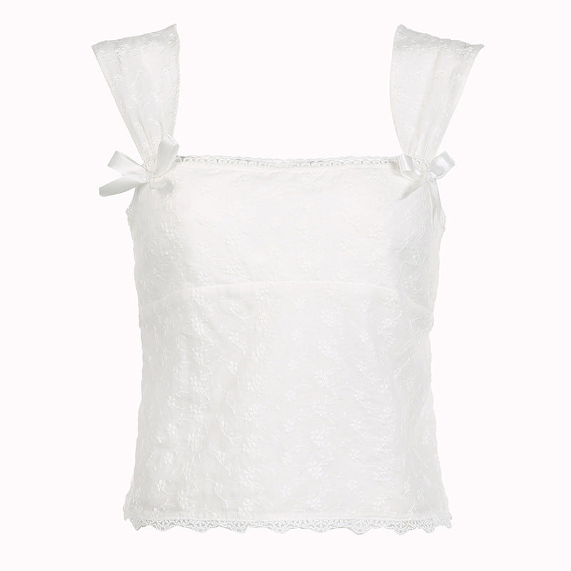 Sweet And Gentle Jacquard Inner Wear Blouse Female Bow Bandage | Blanqor
