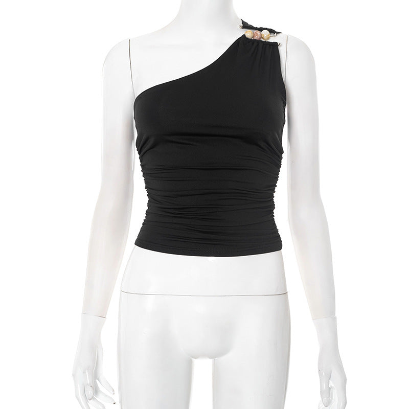 One-shoulder Knitted Vest | Blanqor