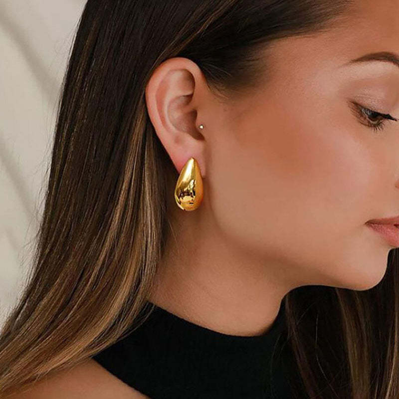 Metal Texture High-grade Earrings Golden Water Drop l Blanqor