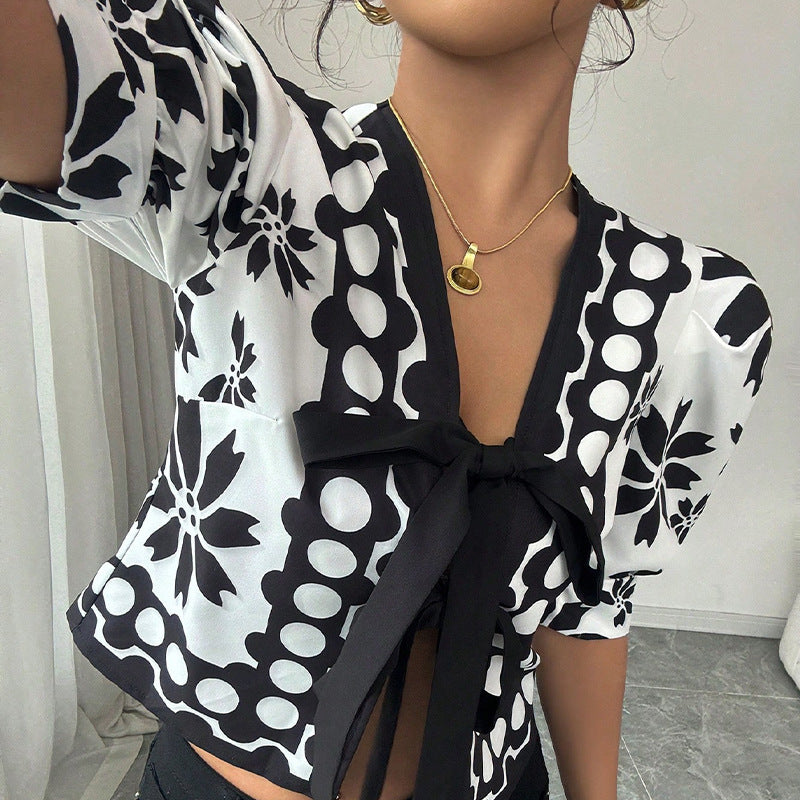 Summer New French Pattern Lantern Half Sleeve Shirt | Blanqor