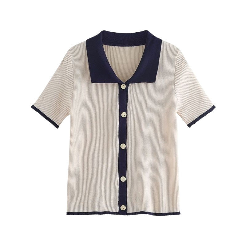 Color Contrast Retro Ice Silk Knitted Cardigan | Blanqor