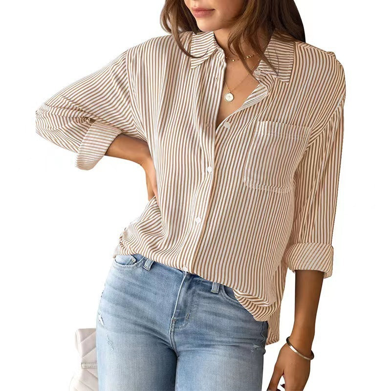 Women's Top Loose Business Casual Long Sleeved Shirt With Pockets | Blanqor