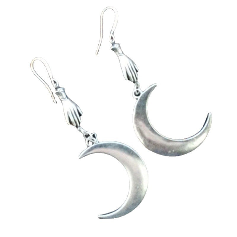 Gothic Moon Phantom Silver Plated Crescent Earrings | Blanqor