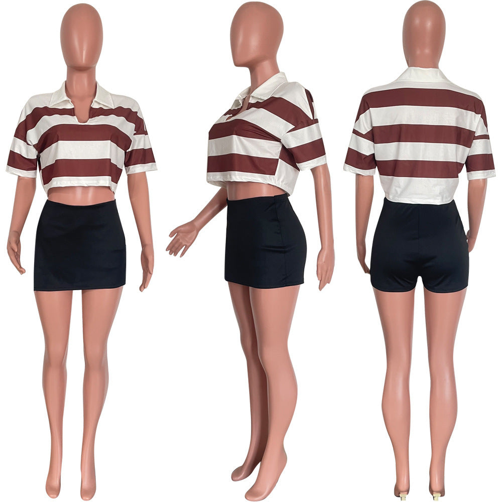 Women's Summer New Sunken Stripe Short-sleeved Top Fashion Positioning Striped Drop-shoulder Sleeve Loose T-shirt | Blanqor