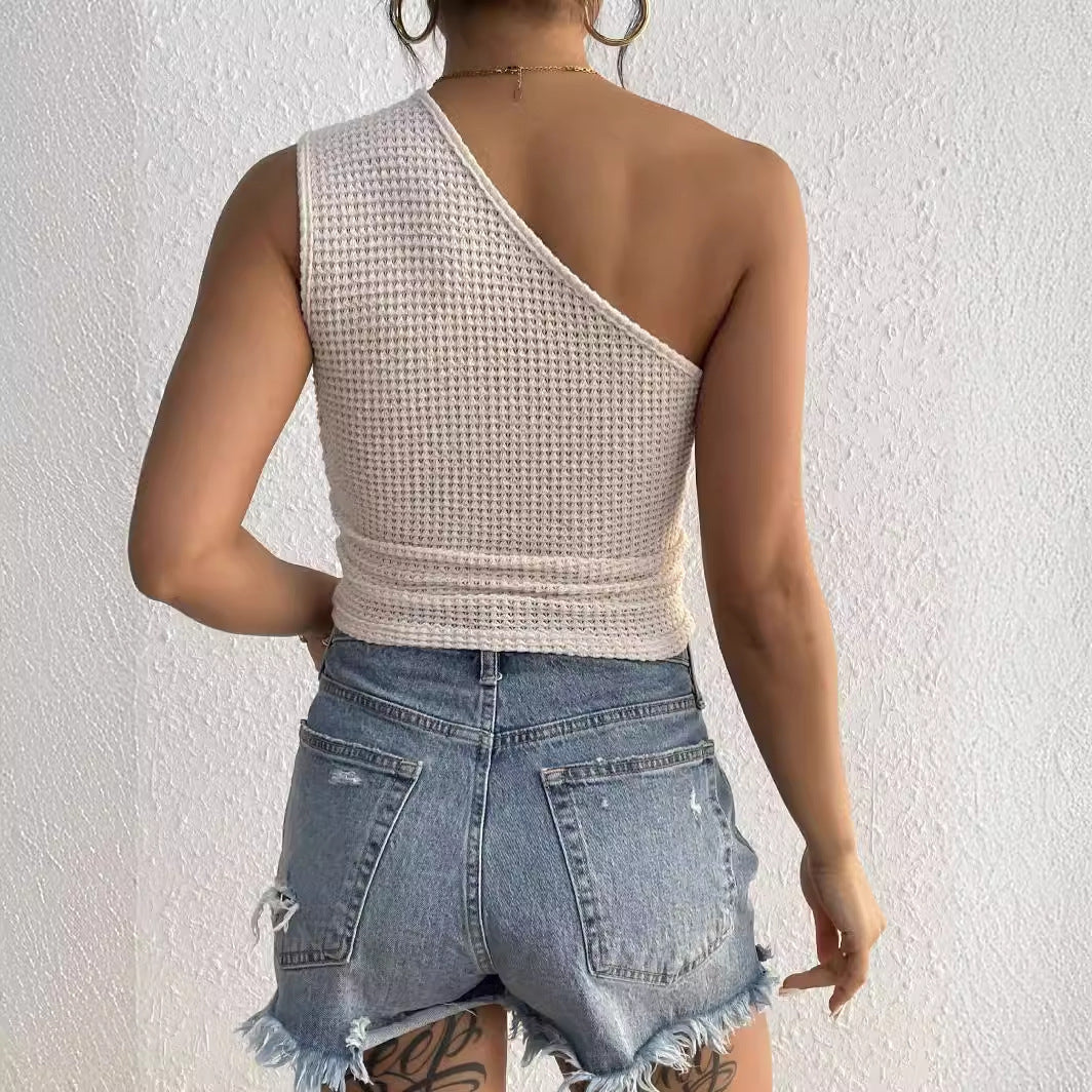 Women's Fashion One-shoulder Knitted Top l Blanqor