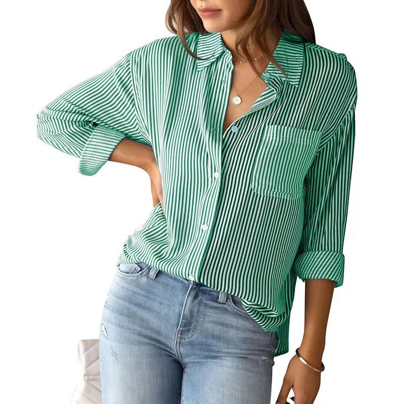 Women's Top Loose Business Casual Long Sleeved Shirt With Pockets | Blanqor
