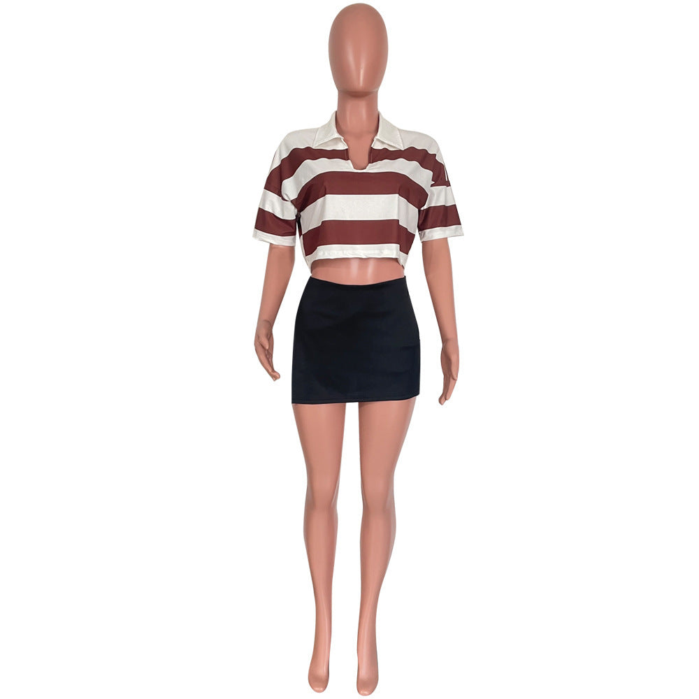 Women's Summer New Sunken Stripe Short-sleeved Top Fashion Positioning Striped Drop-shoulder Sleeve Loose T-shirt | Blanqor