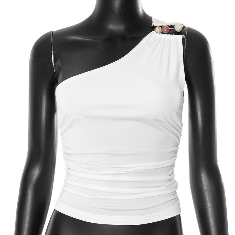 One-shoulder Knitted Vest | Blanqor