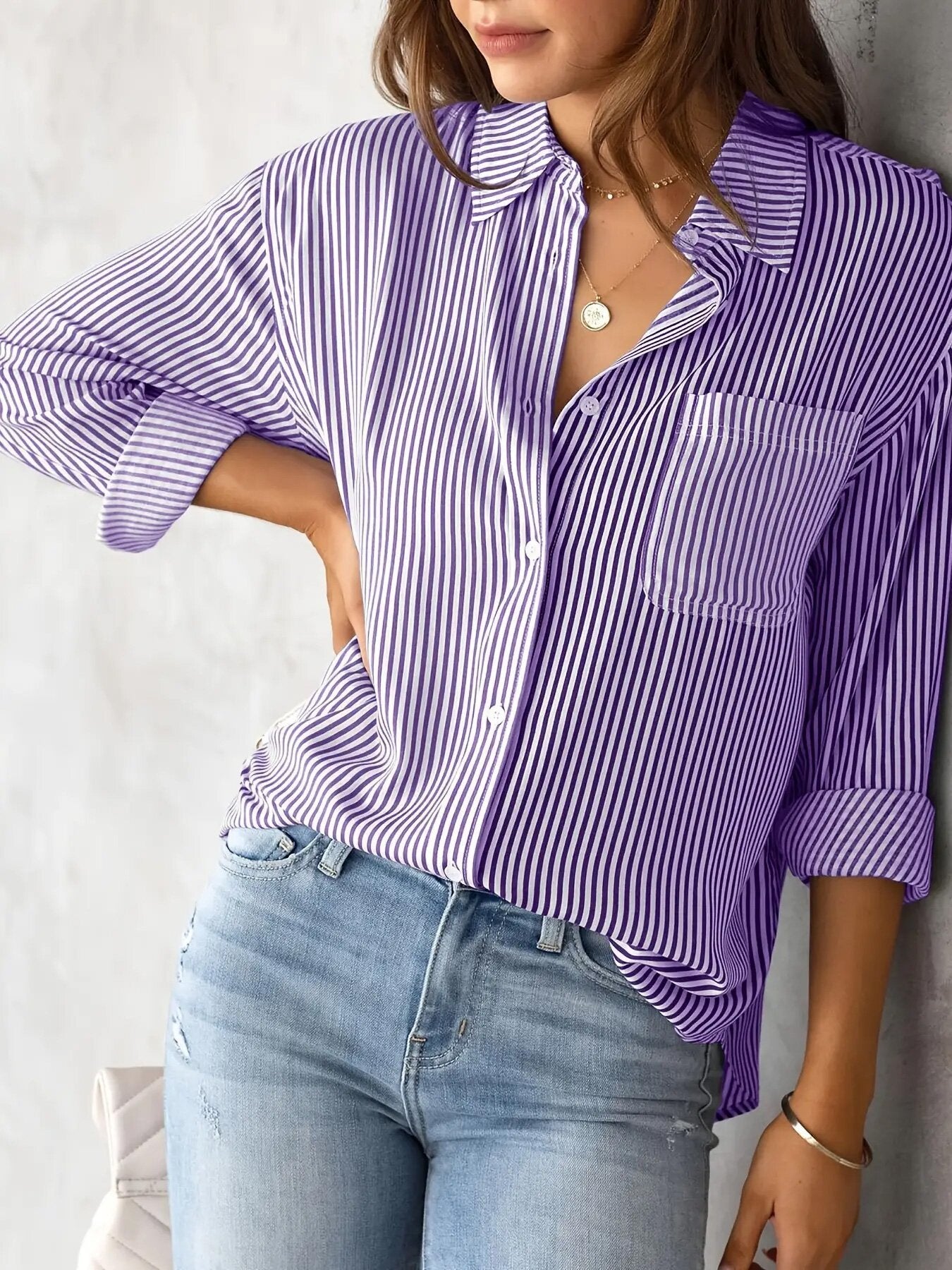 Women's Top Loose Business Casual Long Sleeved Shirt With Pockets | Blanqor
