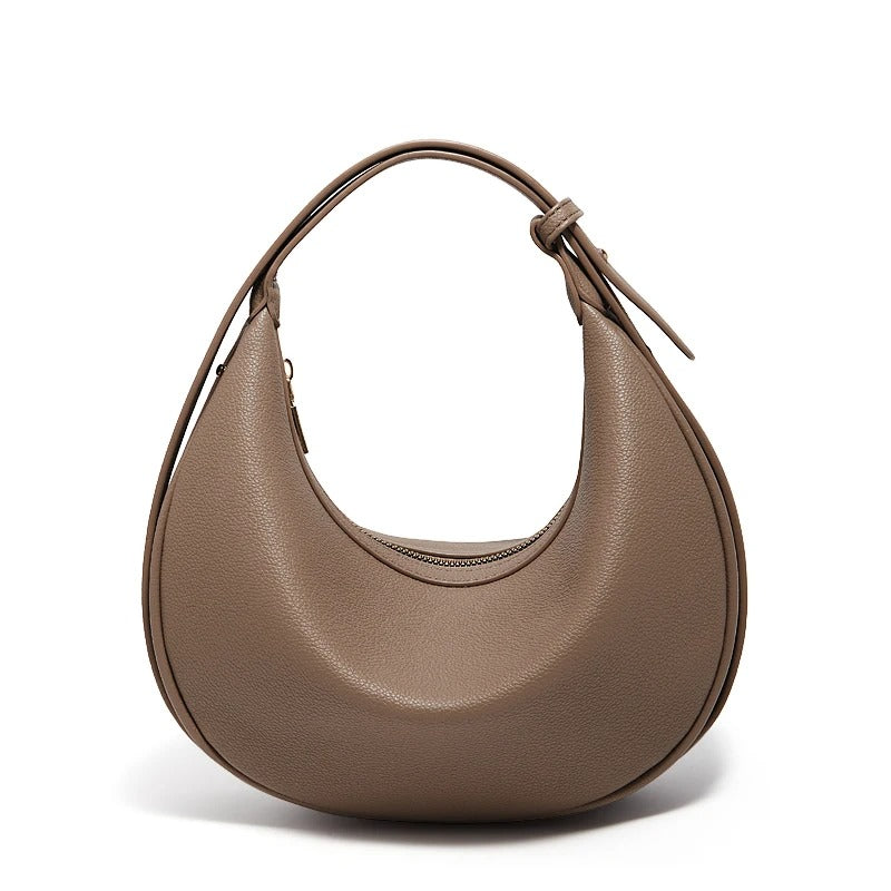 Women's Small Half-Moon Shoulder Bag – Soft PU Leather, Logo Detail | FOXER