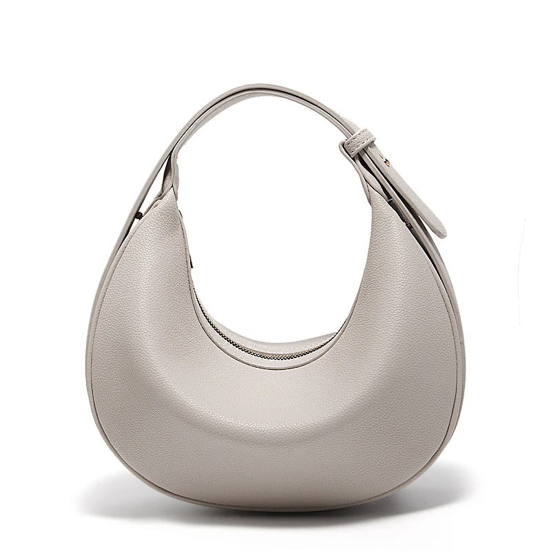 Women's Small Half-Moon Shoulder Bag – Soft PU Leather, Logo Detail | FOXER
