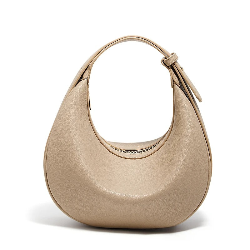 Women's Small Half-Moon Shoulder Bag – Soft PU Leather, Logo Detail | FOXER