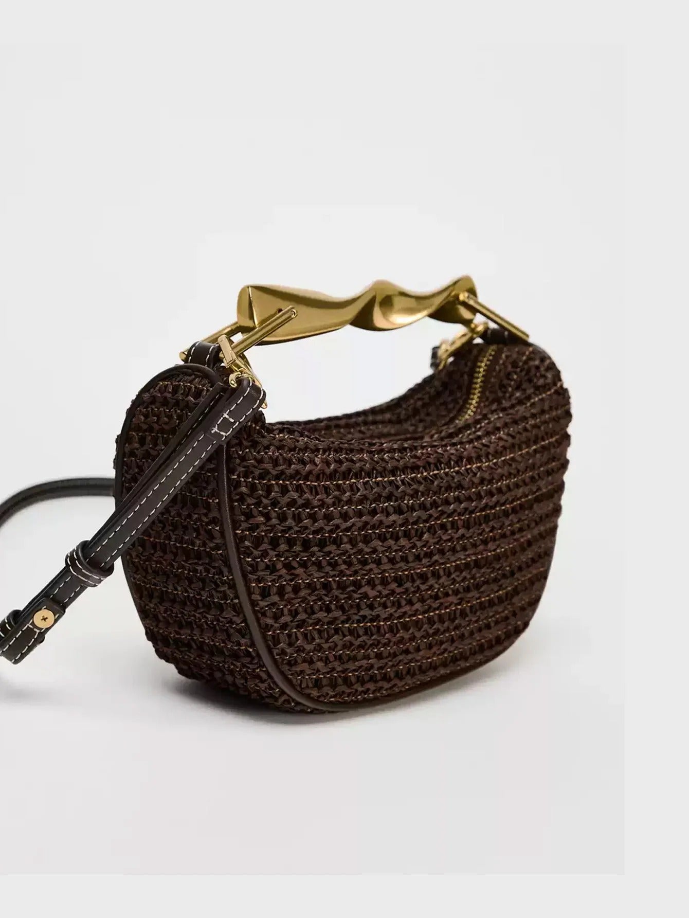 Women's Mini Braided Crossbody Bag – Metal Handle & Adjustable Strap | Blanqor