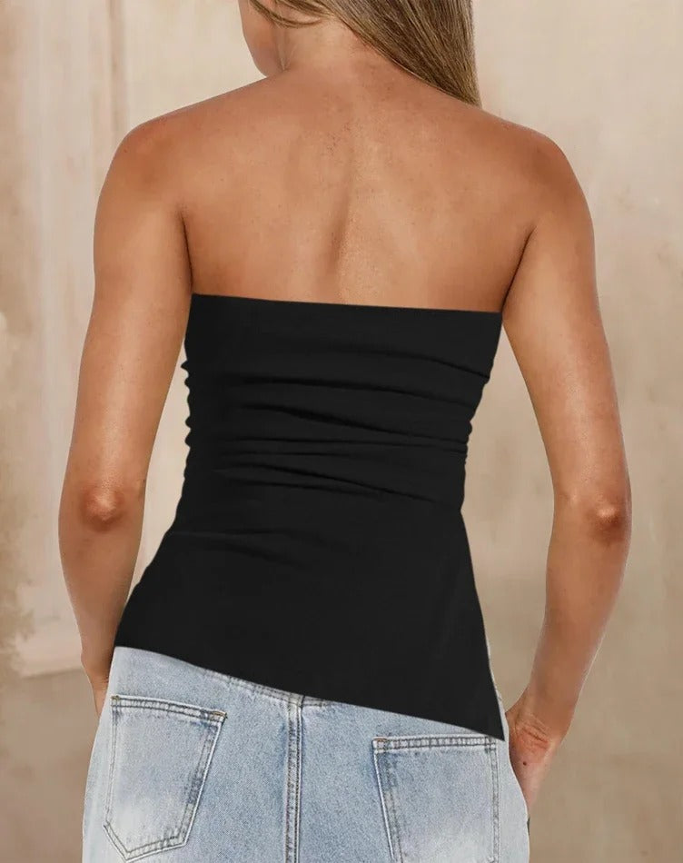 Women's Black Y2K Sleeveless Top – Slim Fit with Side Slit | Blanqor