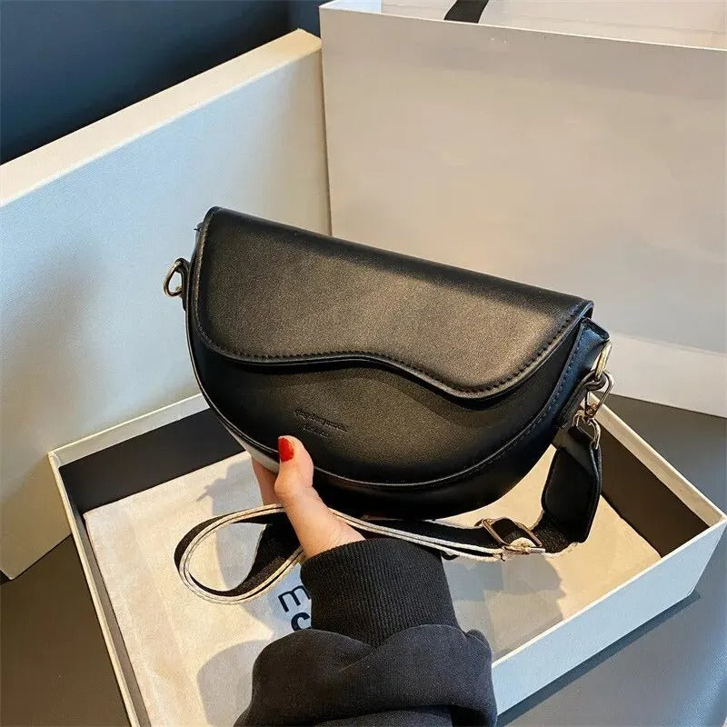 Women's Vintage Saddle Shoulder Bag – Soft PU Leather, Wide Strap, Flap Closure | Yogodlns