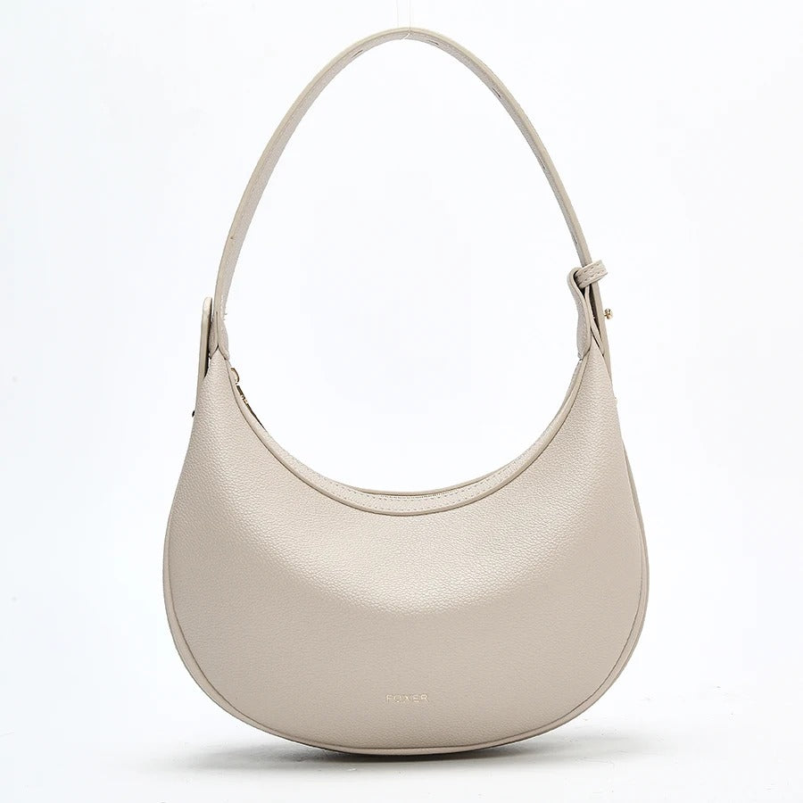 Women's Small Half-Moon Shoulder Bag – Soft PU Leather, Logo Detail | FOXER