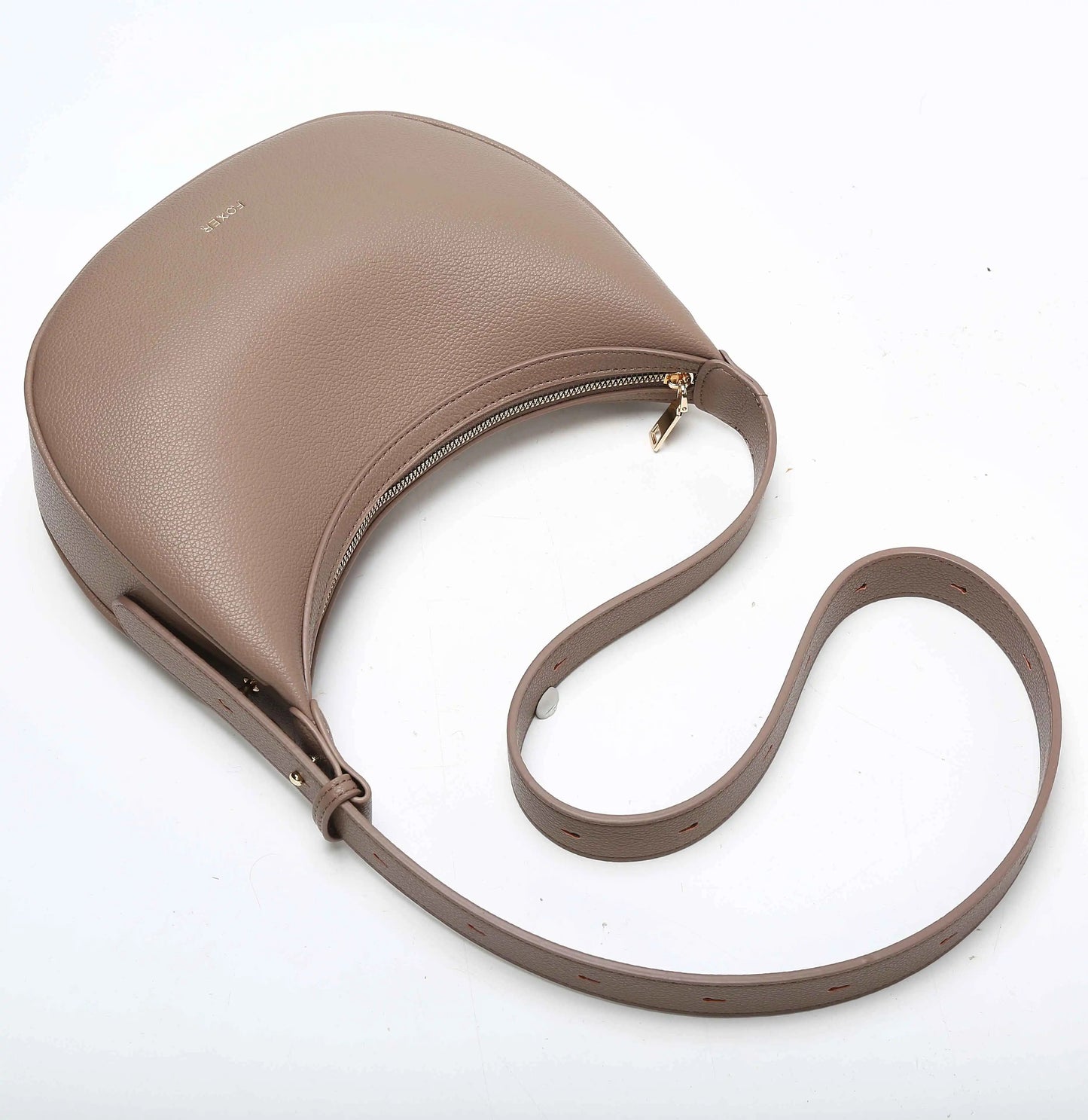 Women's Small Half-Moon Shoulder Bag – Soft PU Leather, Logo Detail | FOXER