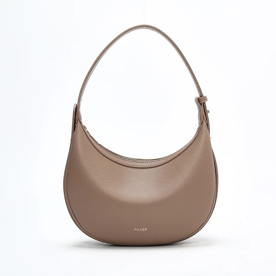 Women's Small Half-Moon Shoulder Bag – Soft PU Leather, Logo Detail | FOXER
