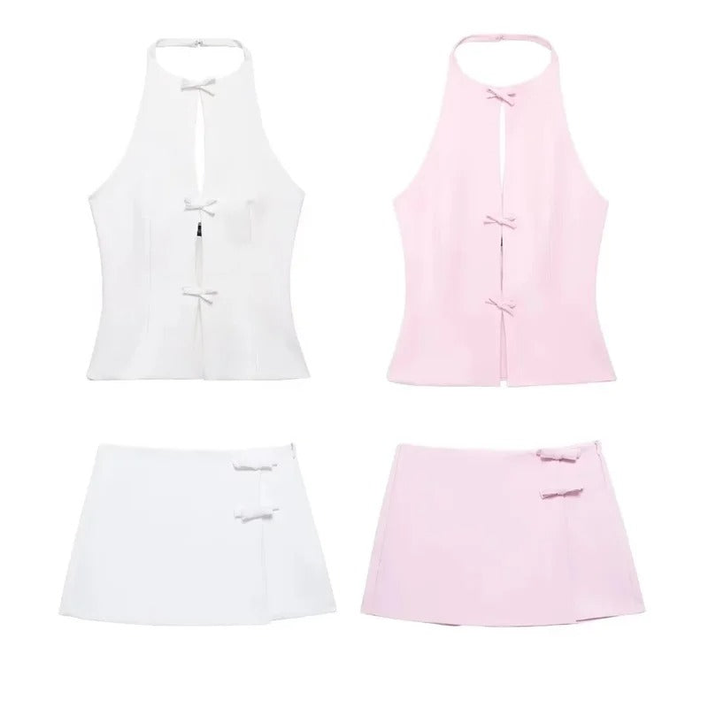 Women's Off-Shoulder Halter Crop Top – Bow Detail & Backless Design | Blanqor