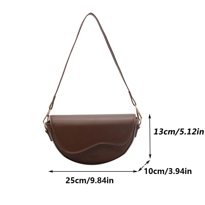 Women's Vintage Saddle Shoulder Bag – Soft PU Leather, Wide Strap, Flap Closure | Yogodlns