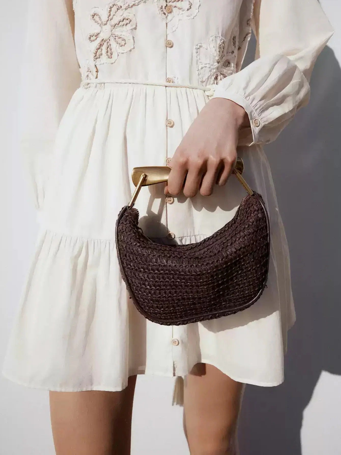 Women's Mini Braided Crossbody Bag – Metal Handle & Adjustable Strap | Blanqor