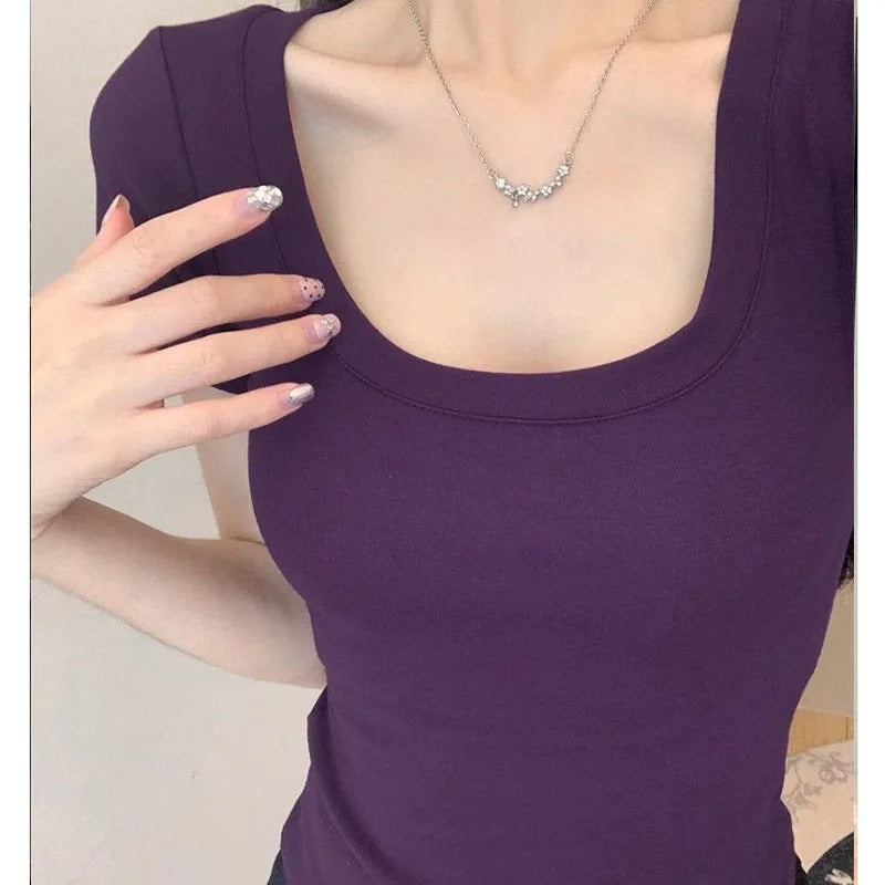 Women's Vintage-Inspired Slim Tee – Short Sleeve Solid Top | Blanqor