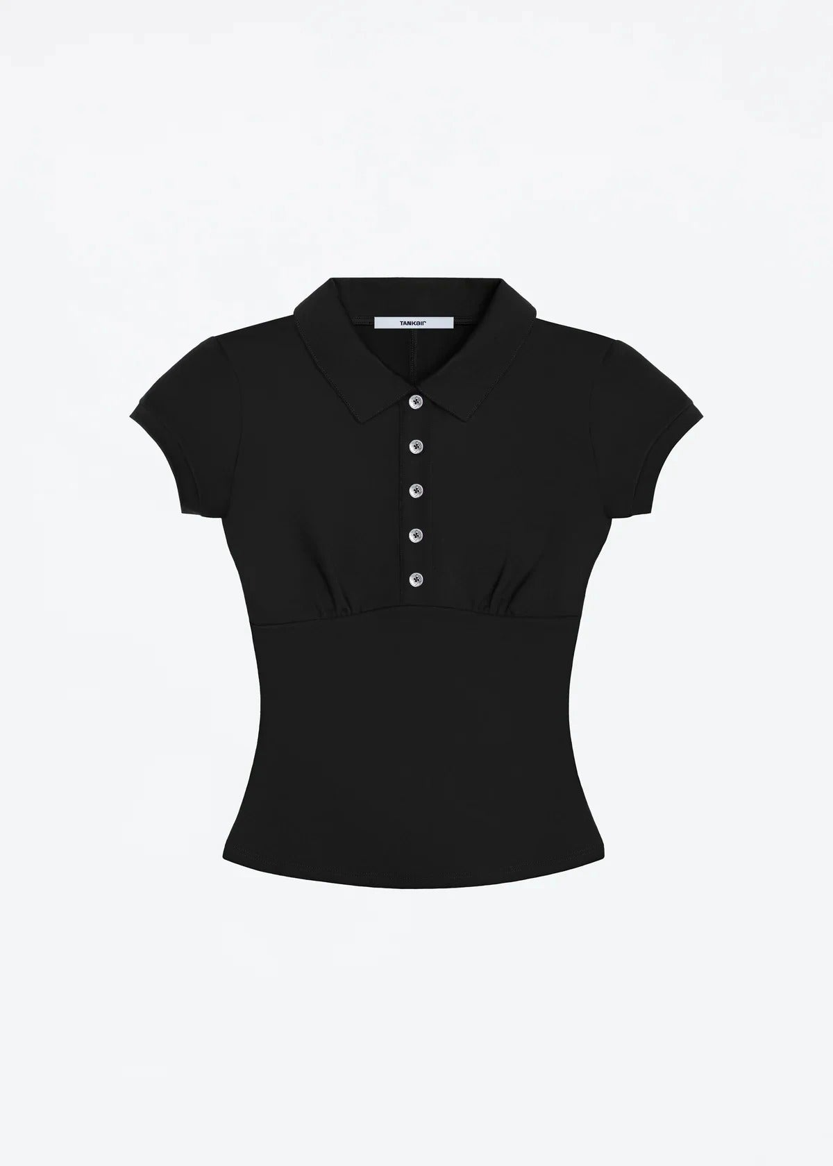 Women's Black Slim Polo Tee – Short Sleeve Cropped Top with Button Detail | Blanqor
