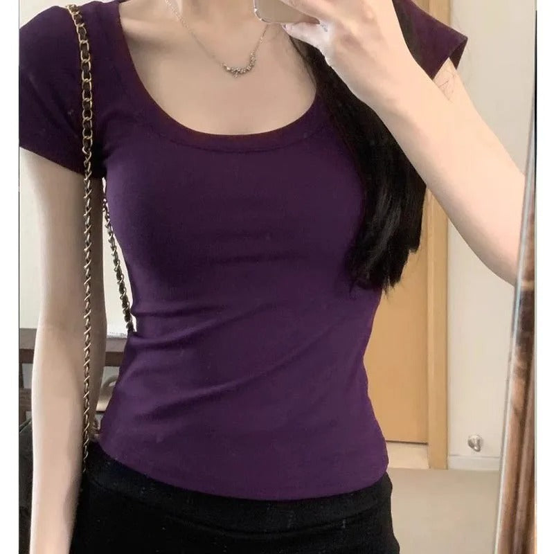 Women's Vintage-Inspired Slim Tee – Short Sleeve Solid Top | Blanqor