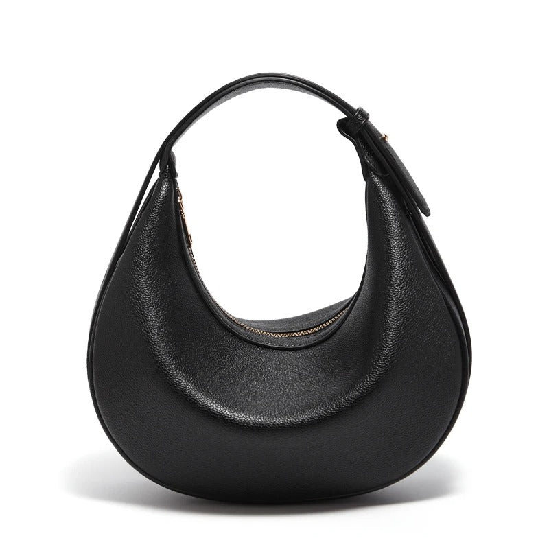 Women's Small Half-Moon Shoulder Bag – Soft PU Leather, Logo Detail | FOXER