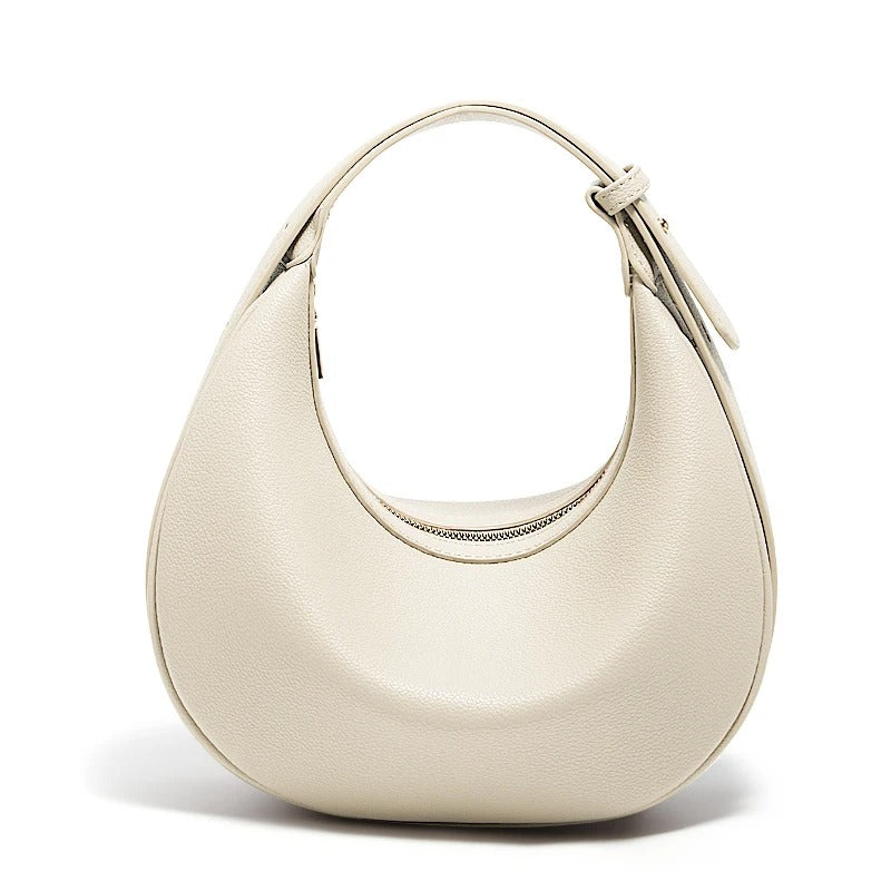 Women's Small Half-Moon Shoulder Bag – Soft PU Leather, Logo Detail | FOXER