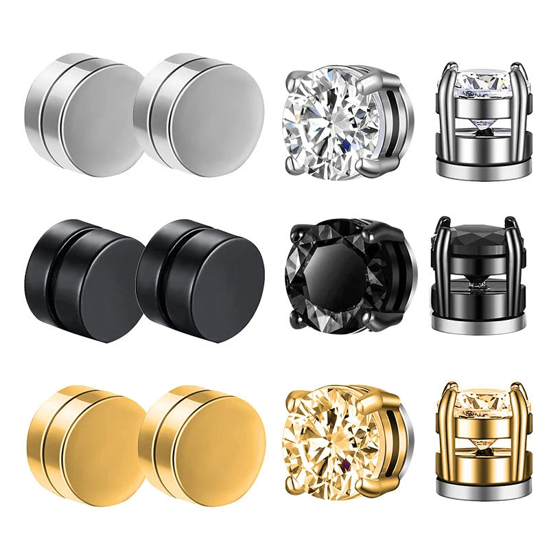 Magnetic Clip-On Stainless Steel Earrings Punk Unisex Cross & Stud Set | Blanqor