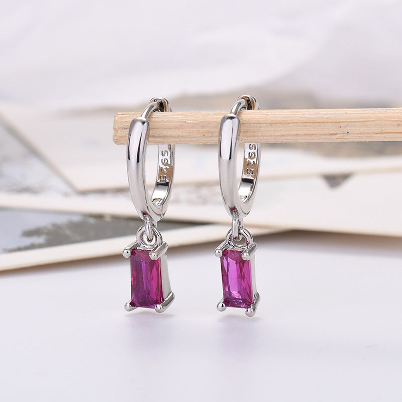 Rectangular Colored Zirconia Drop Earrings Geometric Gold or Silver | Blanqor