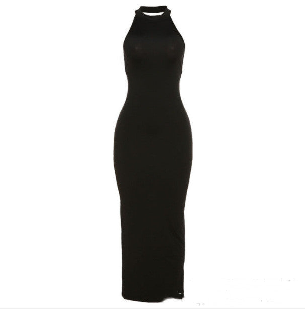 Black Backless Halter Slit Maxi Dress | Blanqor