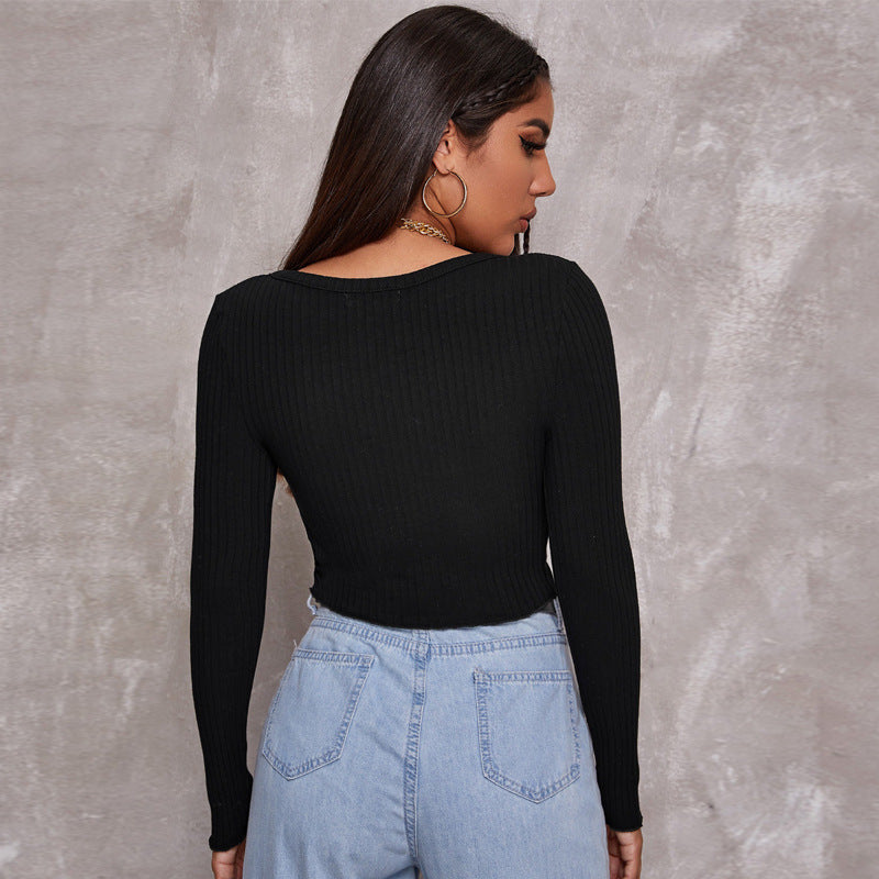 Minimalist Buttoned Long Sleeve Knit Crop Cardigan Top | Blanqor