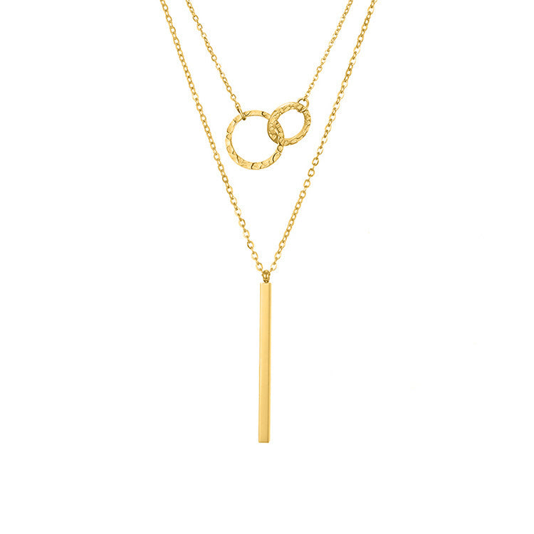 Double-Layer Geometric Pendant Necklace Stainless Steel in Gold, Rose, or Steel | Blanqor