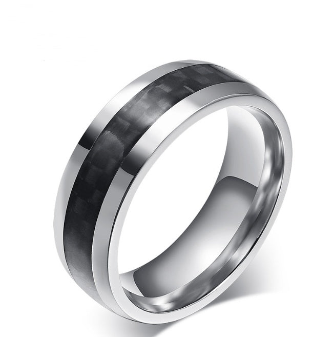 Black Carbon Fiber Inlay Stainless Steel Ring 8mm Unisex Band | Blanqor