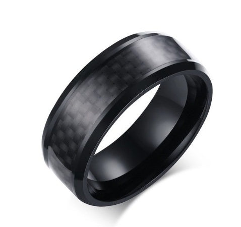 Black Carbon Fiber Inlay Stainless Steel Ring 8mm Unisex Band | Blanqor