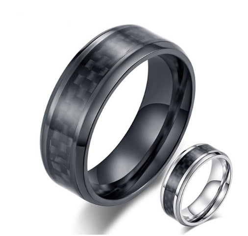 Black Carbon Fiber Inlay Stainless Steel Ring 8mm Unisex Band | Blanqor