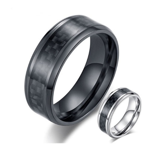 Black Carbon Fiber Inlay Stainless Steel Ring 8mm Unisex Band | Blanqor