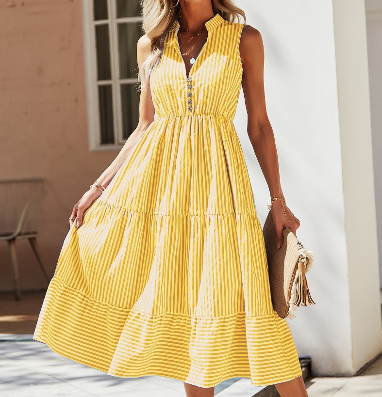 Gray Floral V‑Neck Midi Dress With Shirt Collar, High Waist Swing Silhouette | Blanqor
