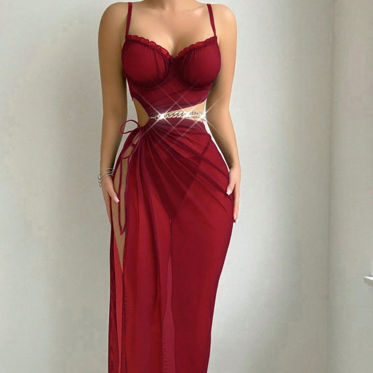 Halter Midriff-baring Top With Slit Skirt Sexy Lingerie For Women | Blanqor