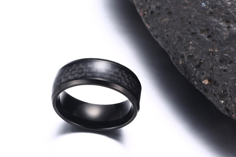 Black Carbon Fiber Inlay Stainless Steel Ring 8mm Unisex Band | Blanqor