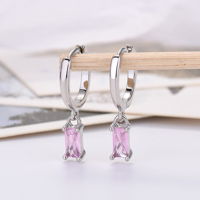 Rectangular Colored Zirconia Drop Earrings Geometric Gold or Silver | Blanqor