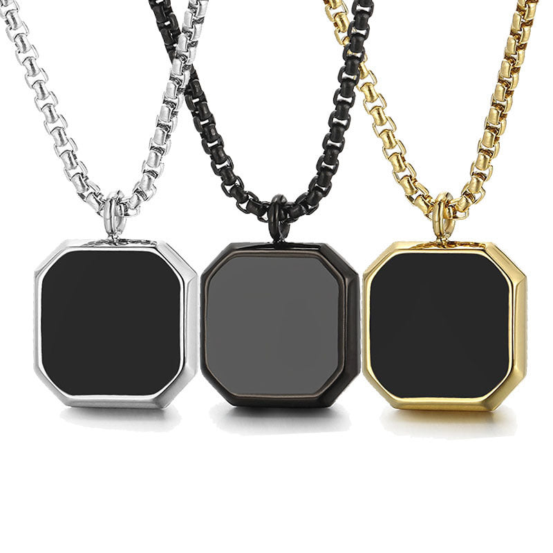 Square Mirror Pendant Necklace with Pearl Chain Men’s Glossy Frame Style | Blanqor