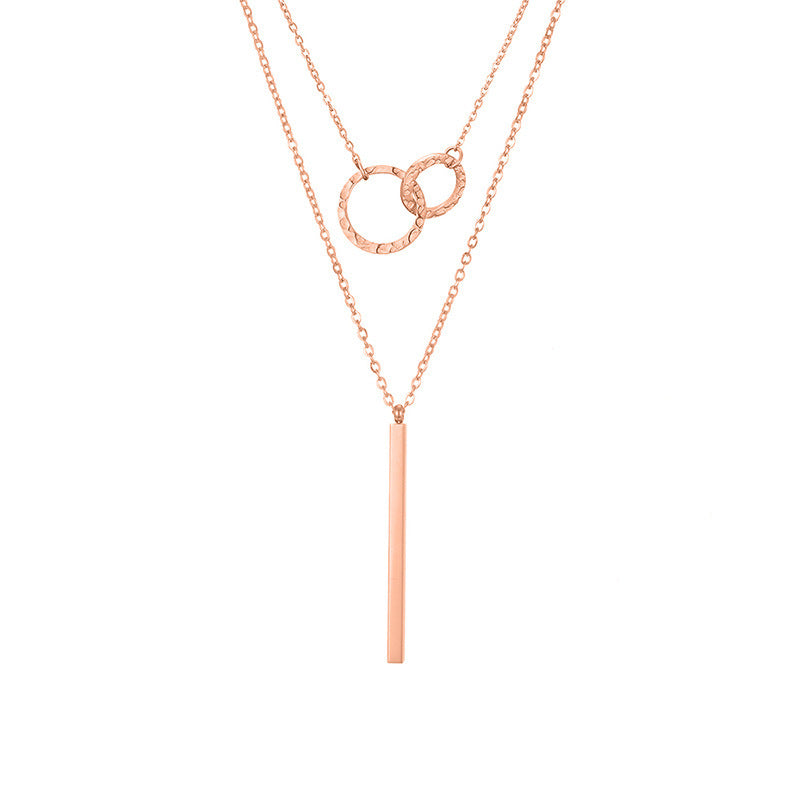 Double-Layer Geometric Pendant Necklace Stainless Steel in Gold, Rose, or Steel | Blanqor