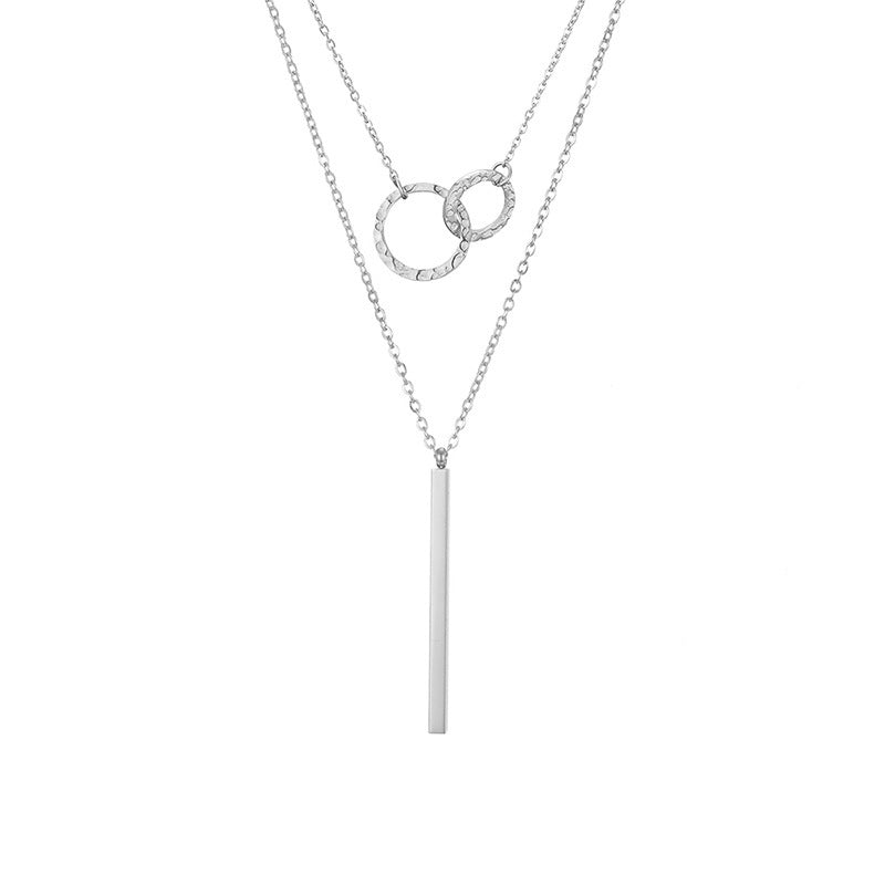 Double-Layer Geometric Pendant Necklace Stainless Steel in Gold, Rose, or Steel | Blanqor