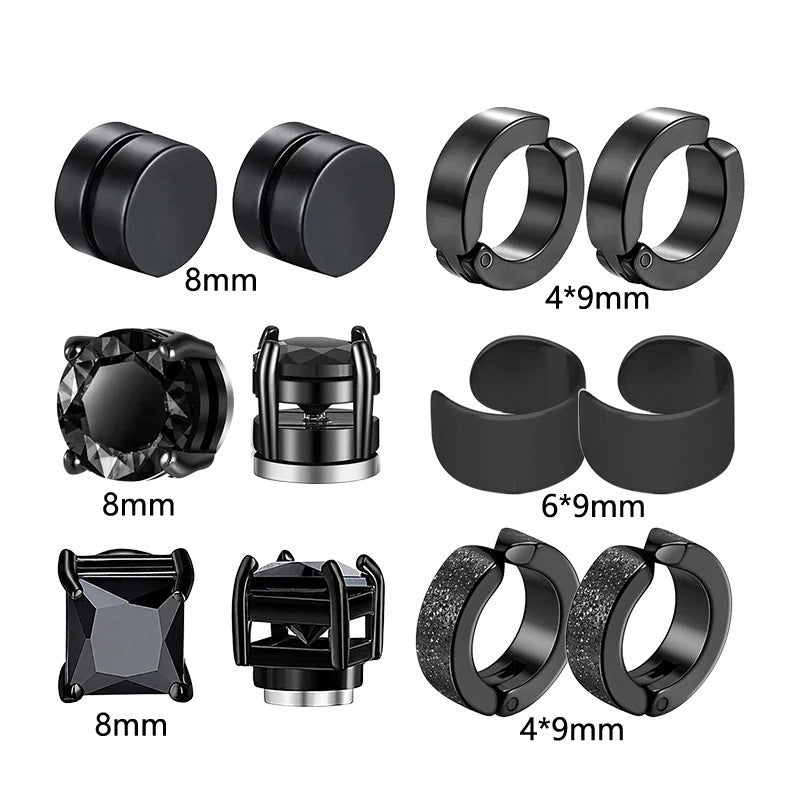 Magnetic Clip-On Stainless Steel Earrings Punk Unisex Cross & Stud Set | Blanqor