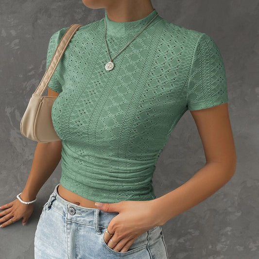 Short New Slim T-shirt Solid Color Women l Blanqor